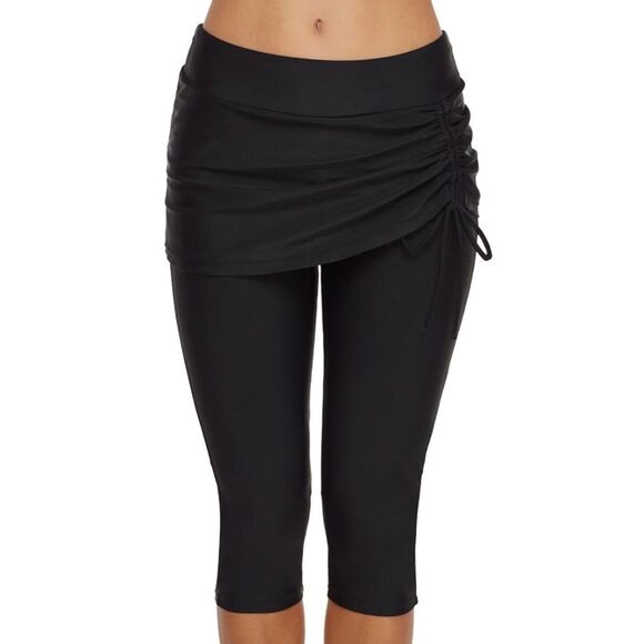 Women's Black Swim Capris with Side-Tie Skirt Size XL - Picture 1 of 10
